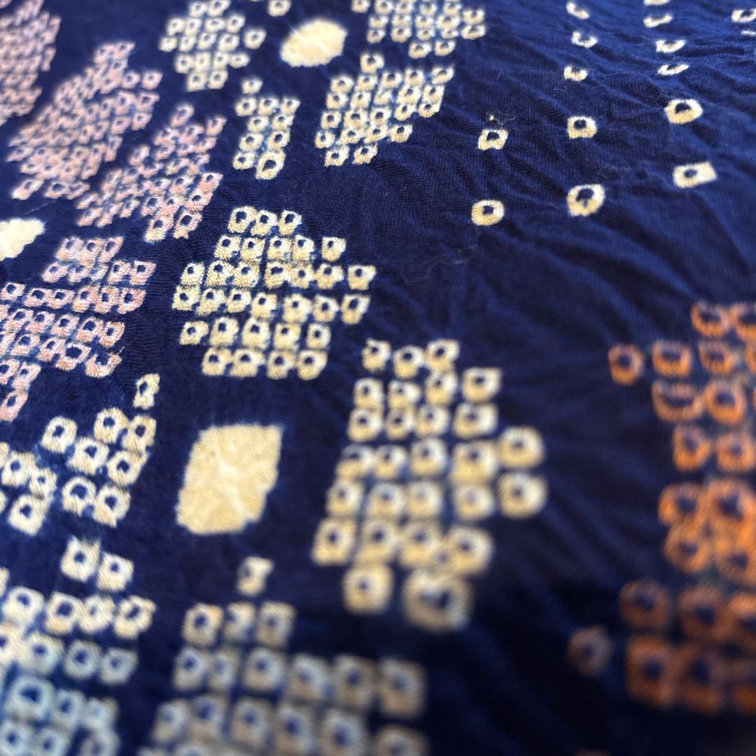 有松鳴海絞り浴衣 ヤマアジサイ 紫陽花 身丈155.5 手縫い 藍染 絞り 浴衣