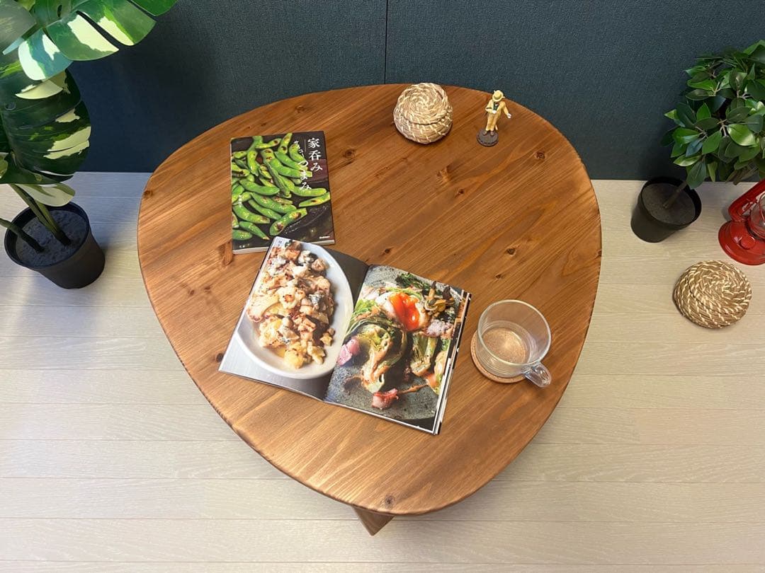 【送料無料】 ローテーブル おにぎり 約70cm 杉 ブラウン 折り畳み 木組脚