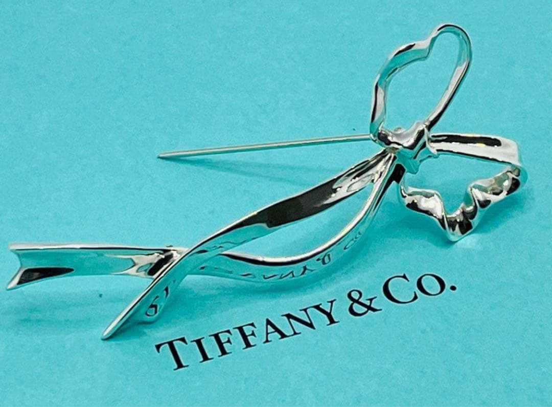 h405 美品　オールドティファニー　リボンボウ　ラージサイズ　ブローチ　925