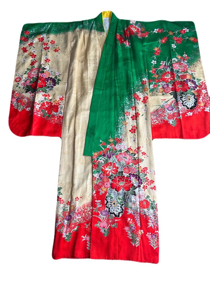 七五三　着物 緑　正絹　7歳　フルセット