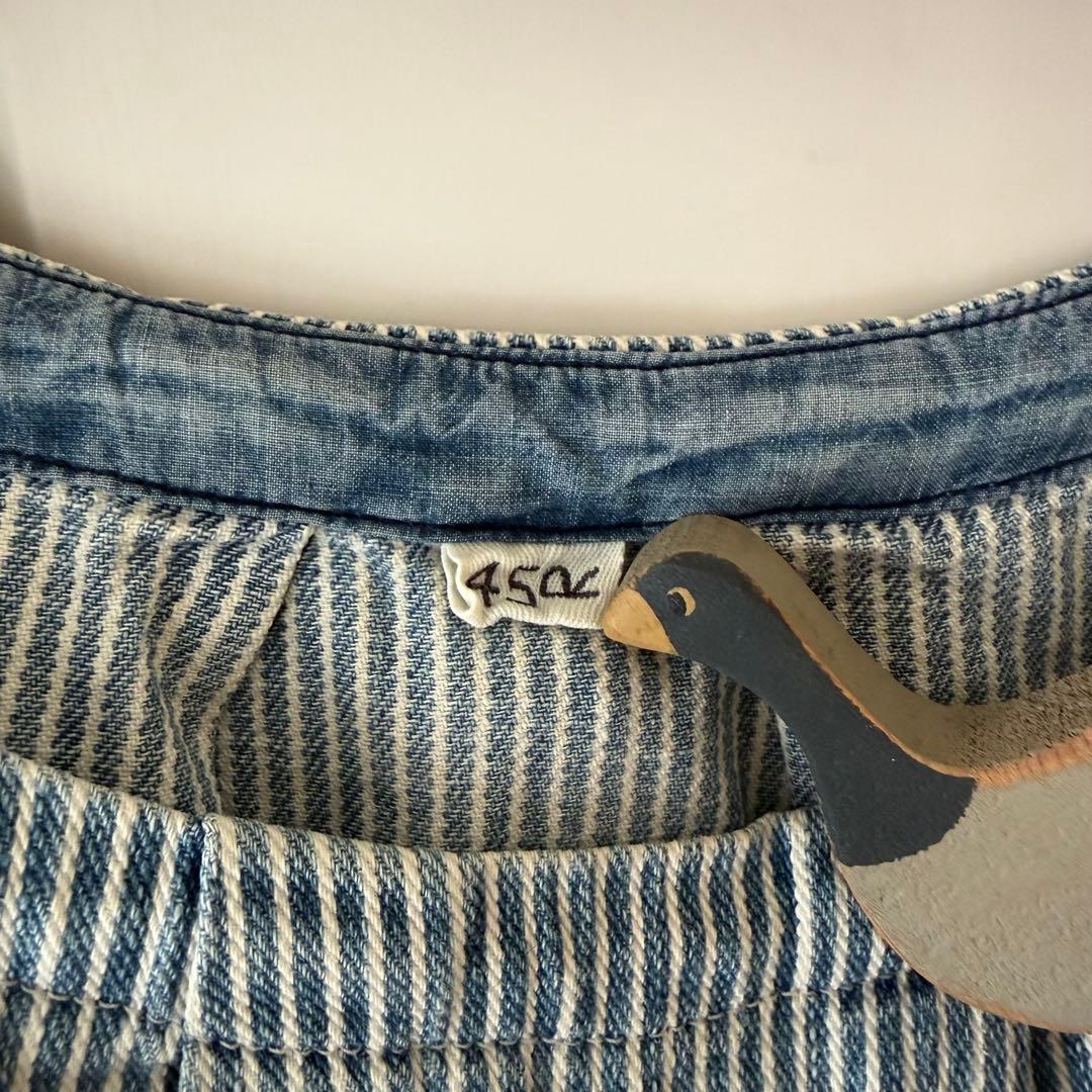 45R 45プチデニム✕レースのタックブラウス（加工）　ヒッコリー淡　52800