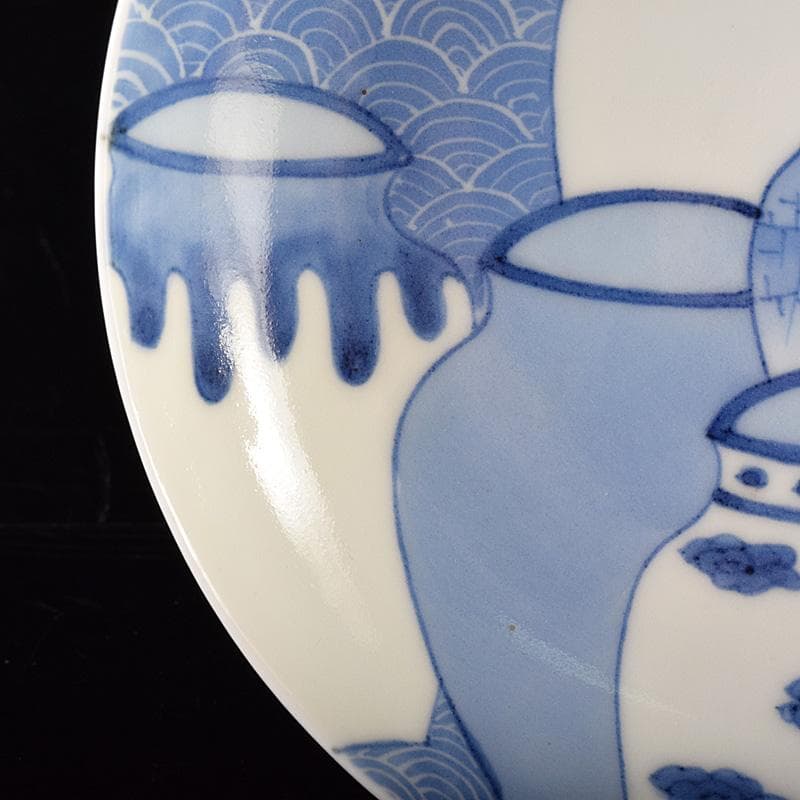 鍋島焼　藍鍋島　七壷文　五寸皿　時代箱付　V　R8047