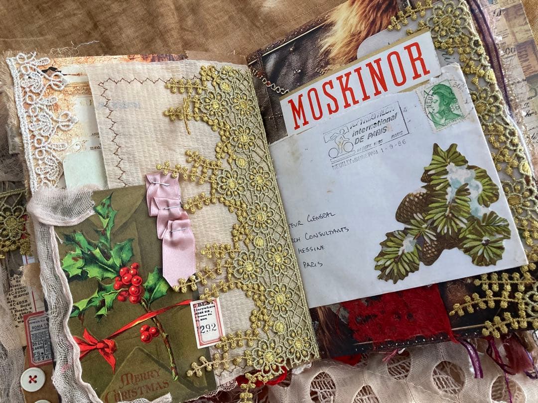 Xmasセット　ジャンクジャーナル　ティムホルツ　エンボスペーパー　インド刺繍