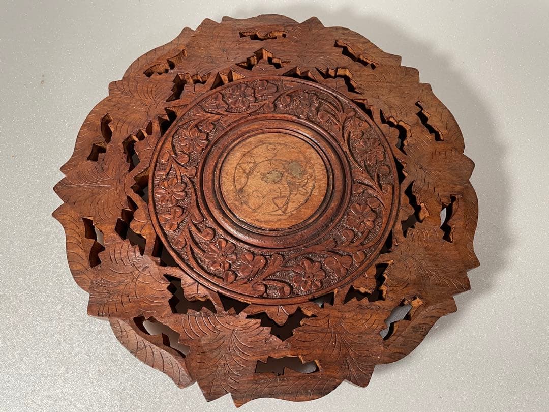 木製の葉模様トレイとスタンドセット