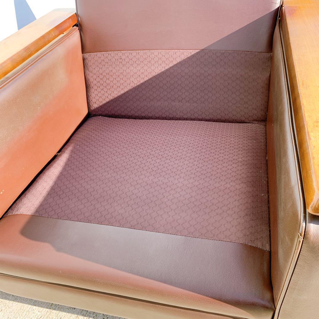 【送料無料】Karimoku カリモク レザー 1人掛けソファ 昭和レトロ 茶③