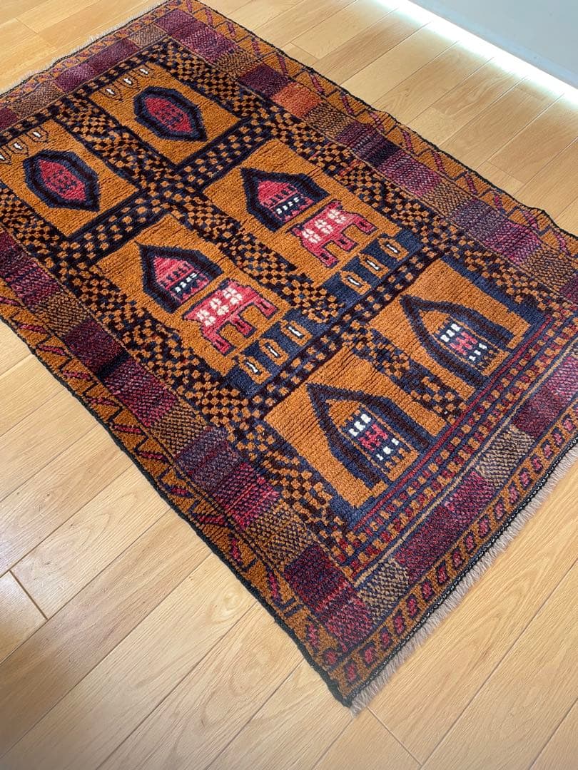 IDEE ラグ マット 145×94 幾何学柄 ブラウン ボルドー ネイビー
