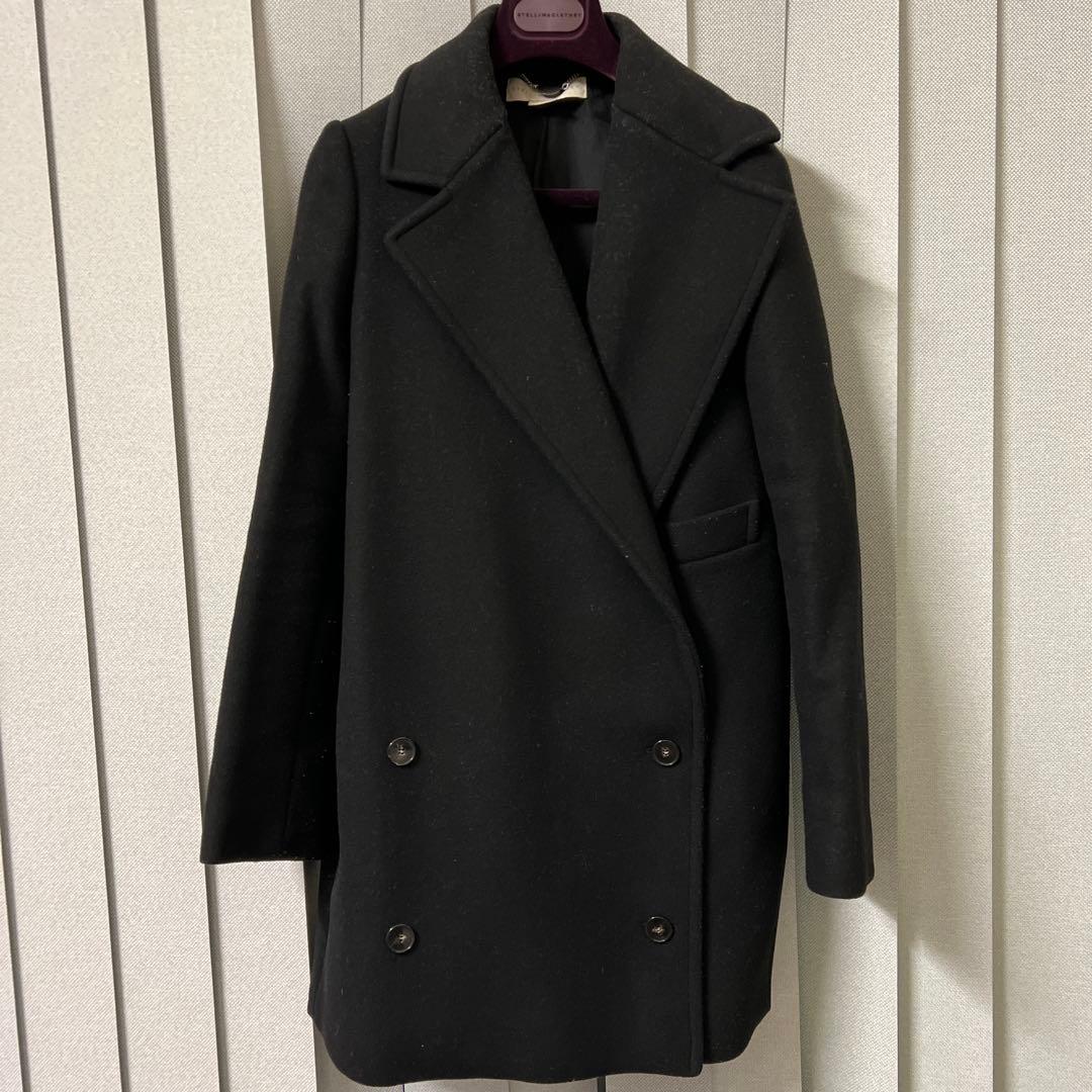 あ*ん様 ステラマッカートニー ウールメルトン ダブル チェスターコート 黒36