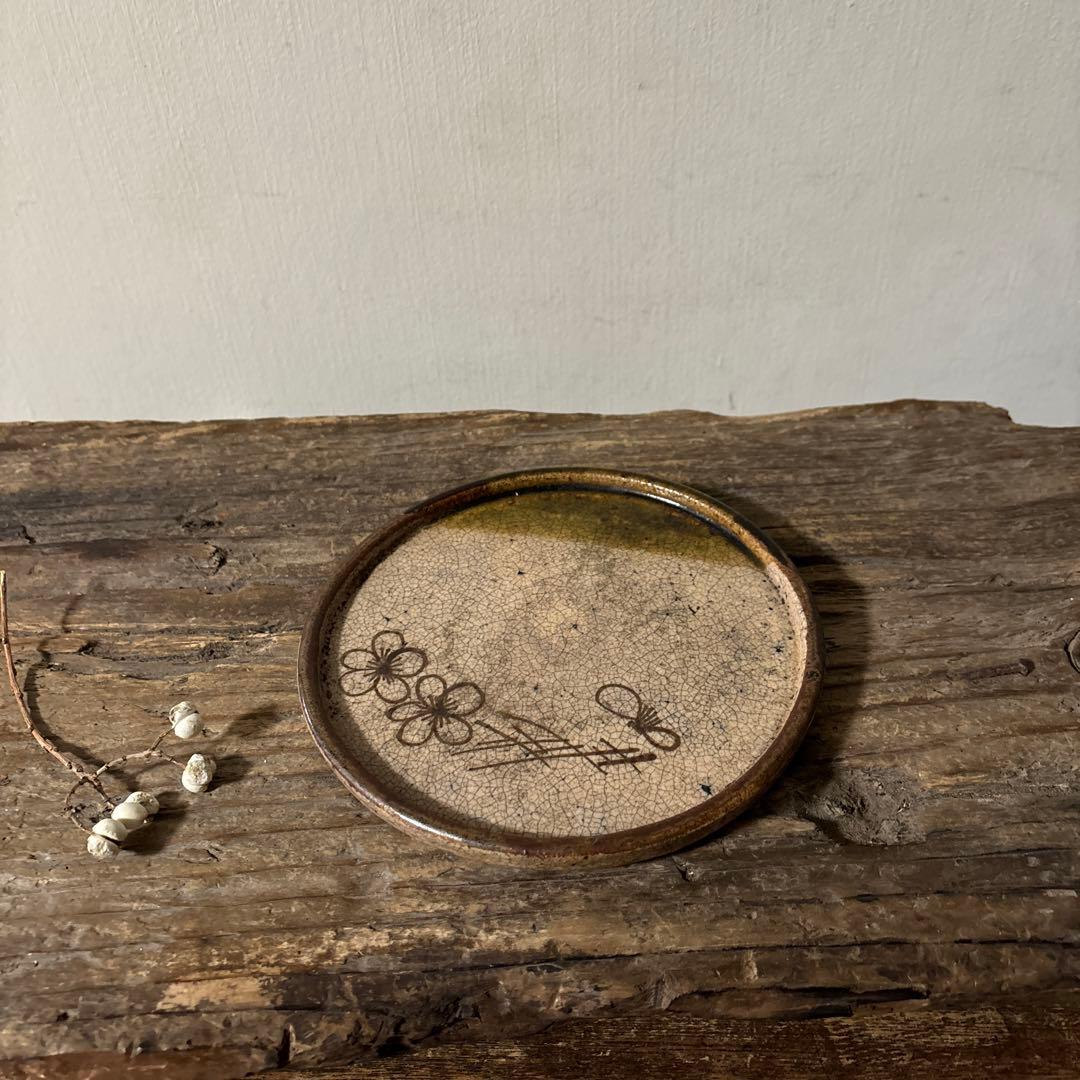 古瀬戸　織部釉行灯皿 行燈皿　石皿　古民芸　美濃　古美術　唐津　検:李朝白洲正子