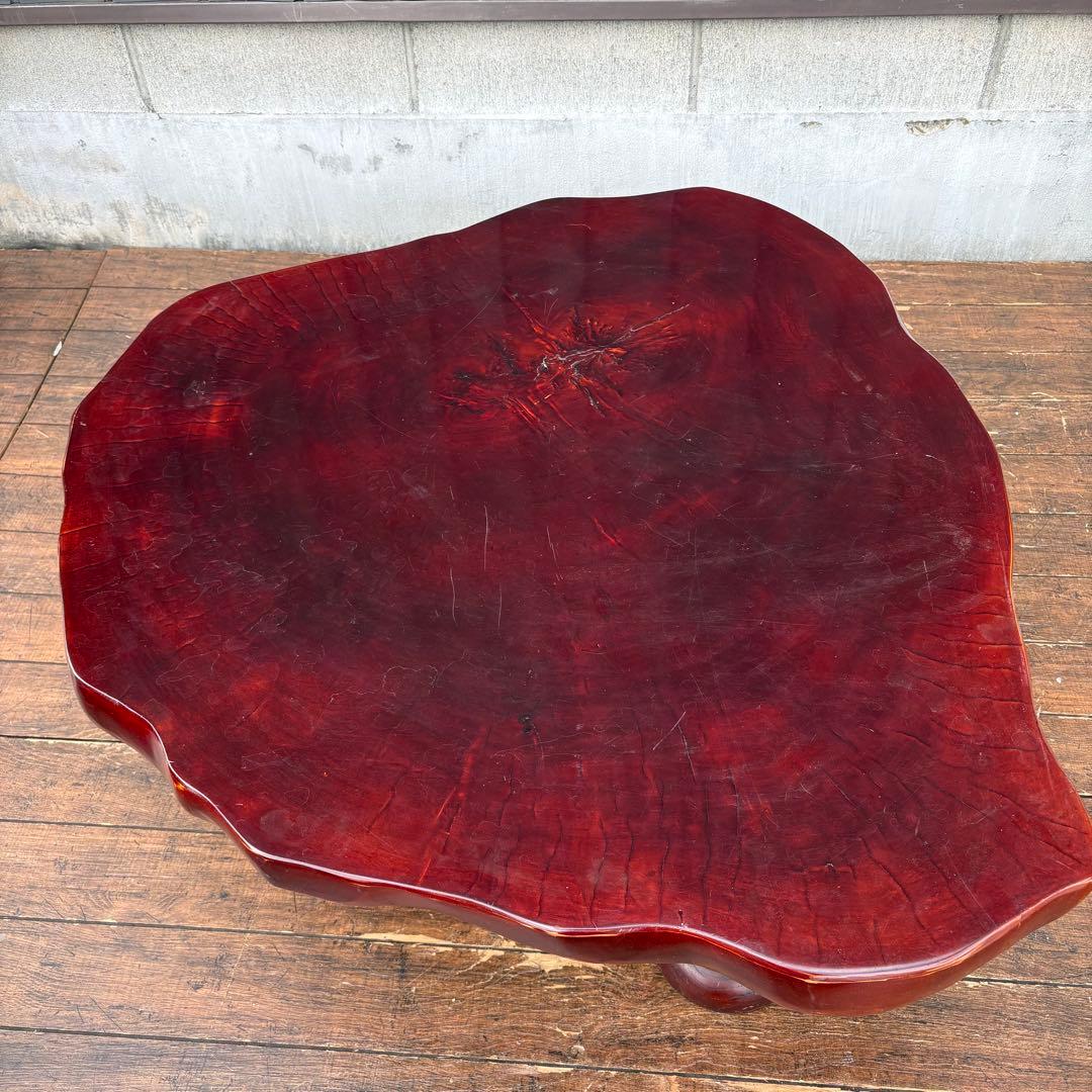 昭和レトロ 木製 天然木 欅材 一枚板 脚付き 大型 座卓 センターテーブル