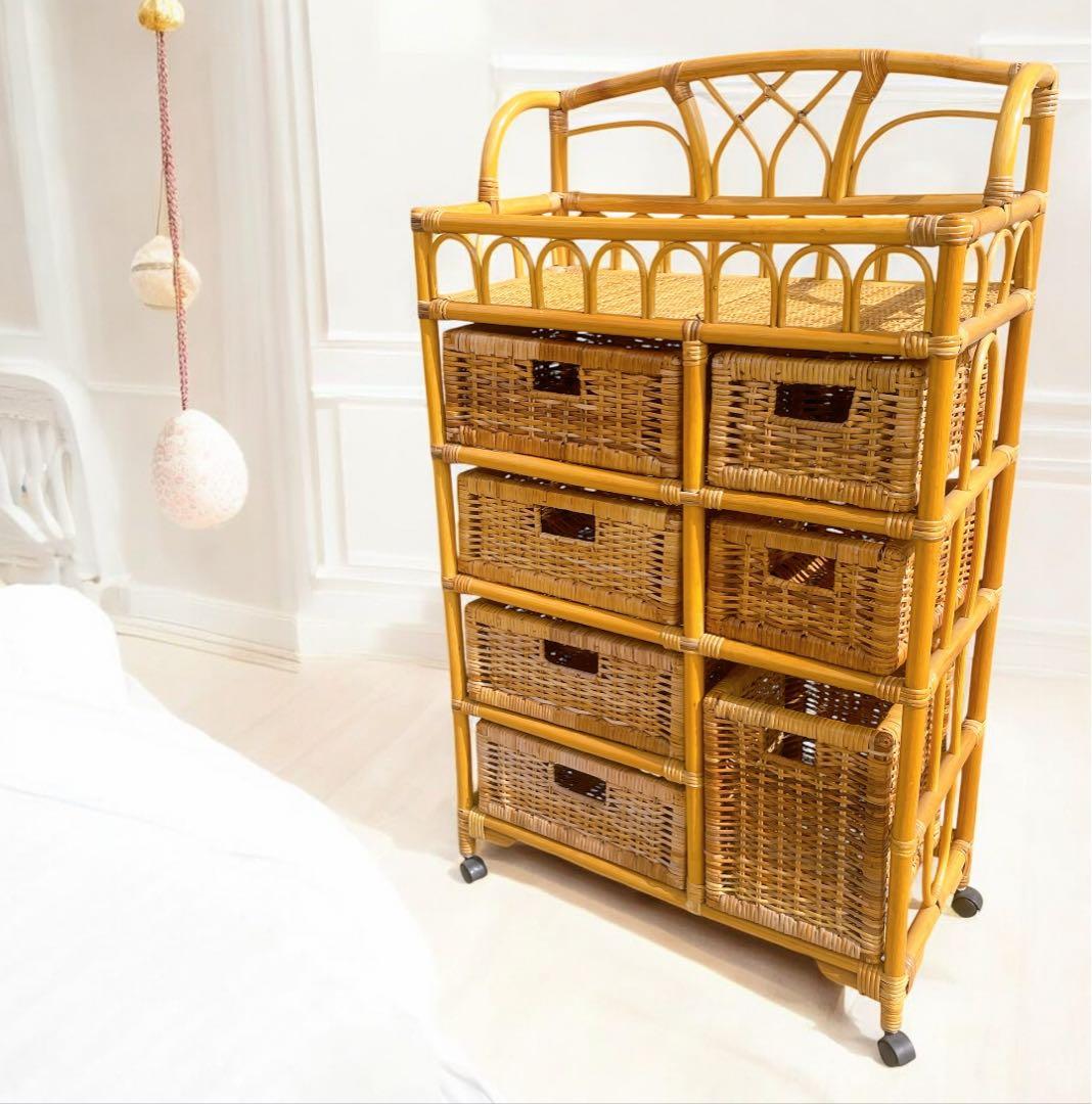 【美品】ラタン 7杯チェスト 籐製 引き出し収納 アンティーク 昭和レトロ