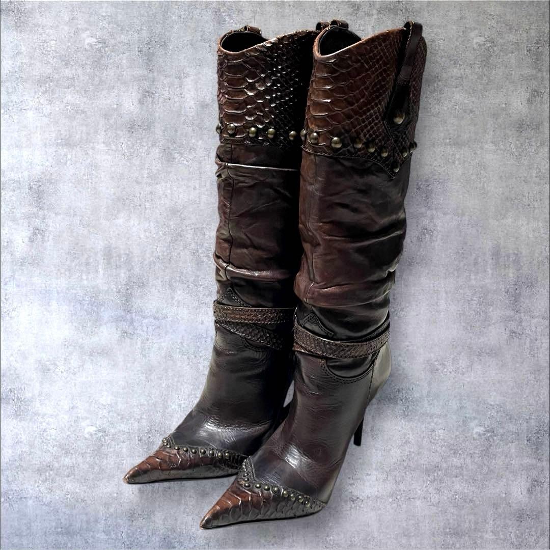 靴 00s y2k archive rosebud leather boots