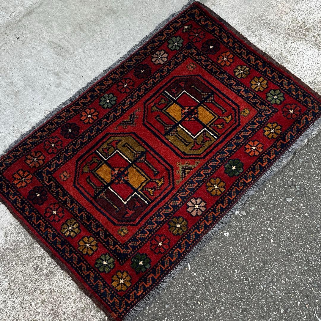 74cmx47cmバルラグ手織り絨毯ヴィンテージ ラグトルクメンラグ