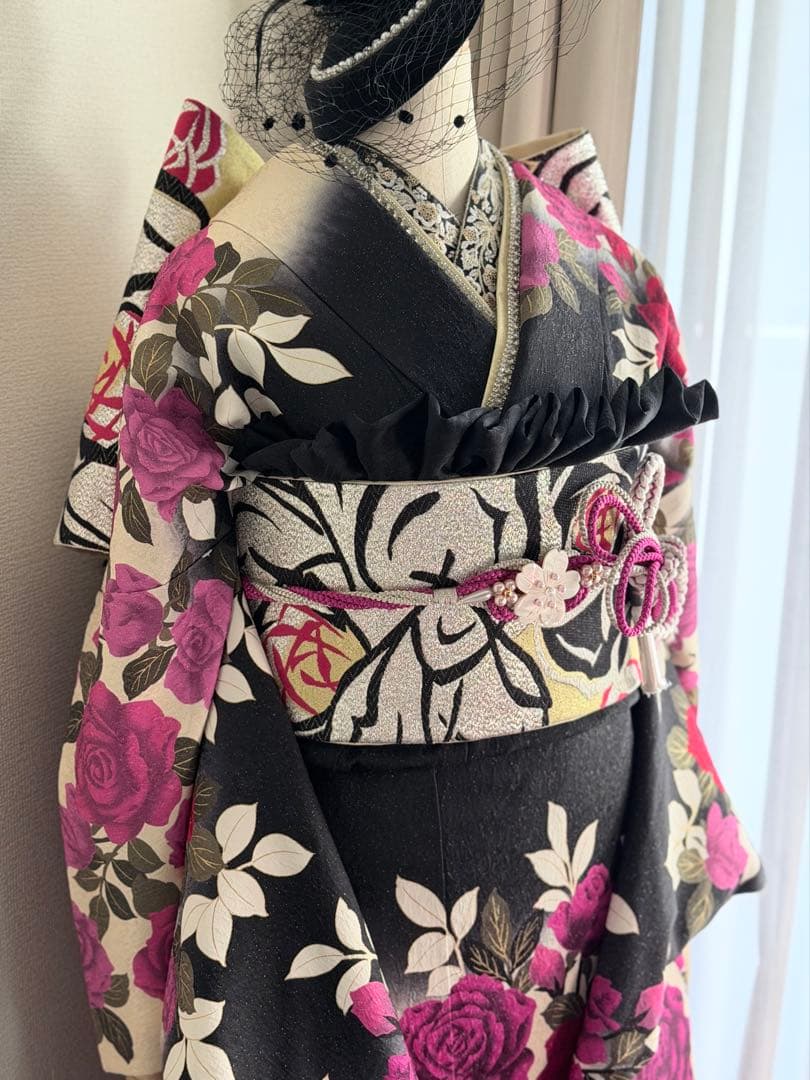 振袖　フルセット　黒バラ