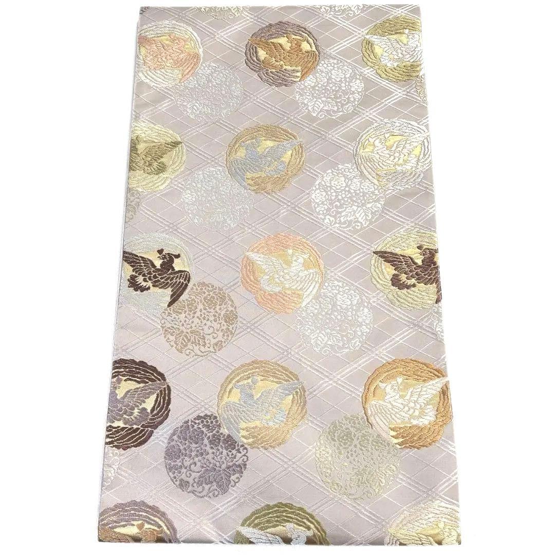 袋帯　唐織　格子　鳥紋　花紋　金糸　着物　054a p