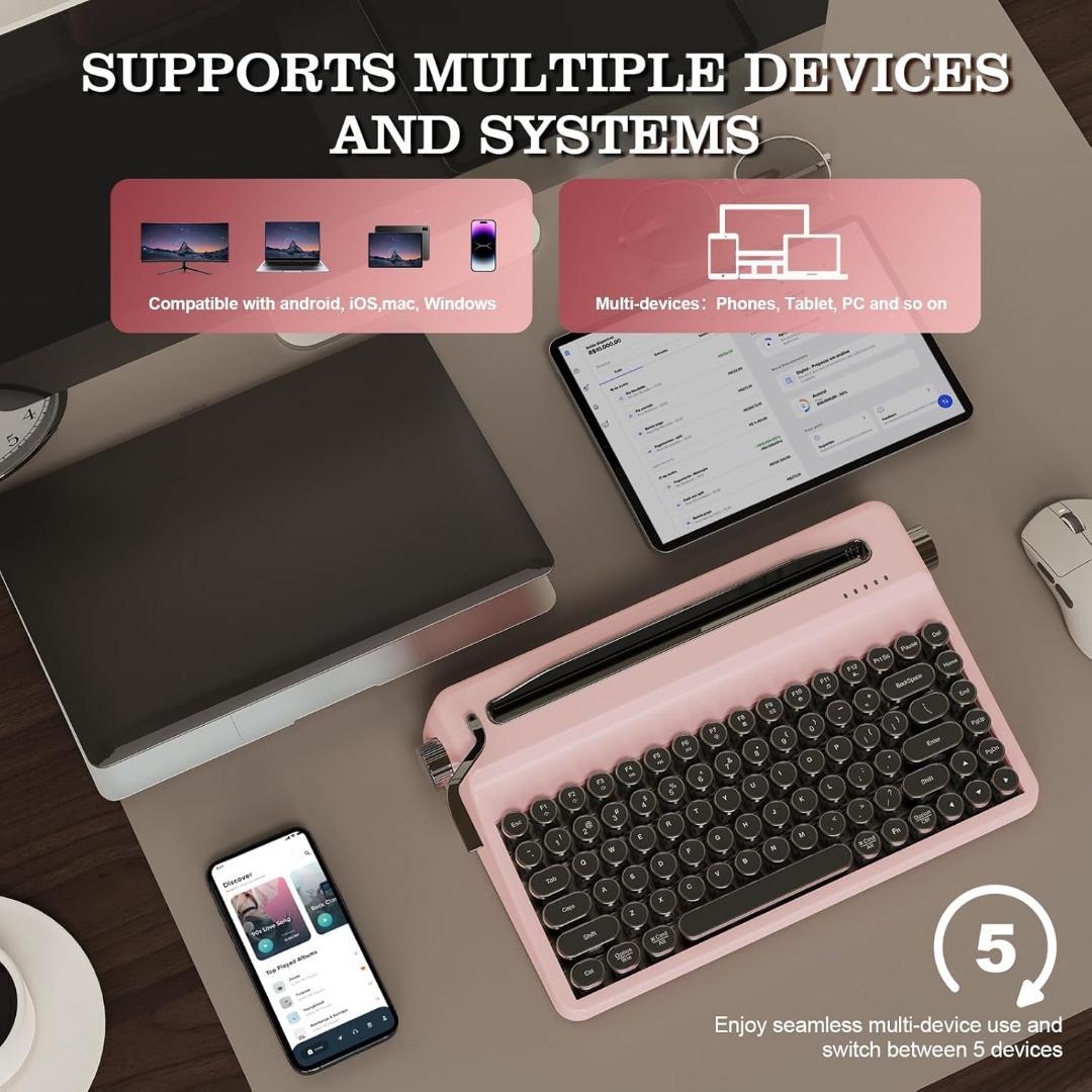 タイプライター風 キーボード ピンク