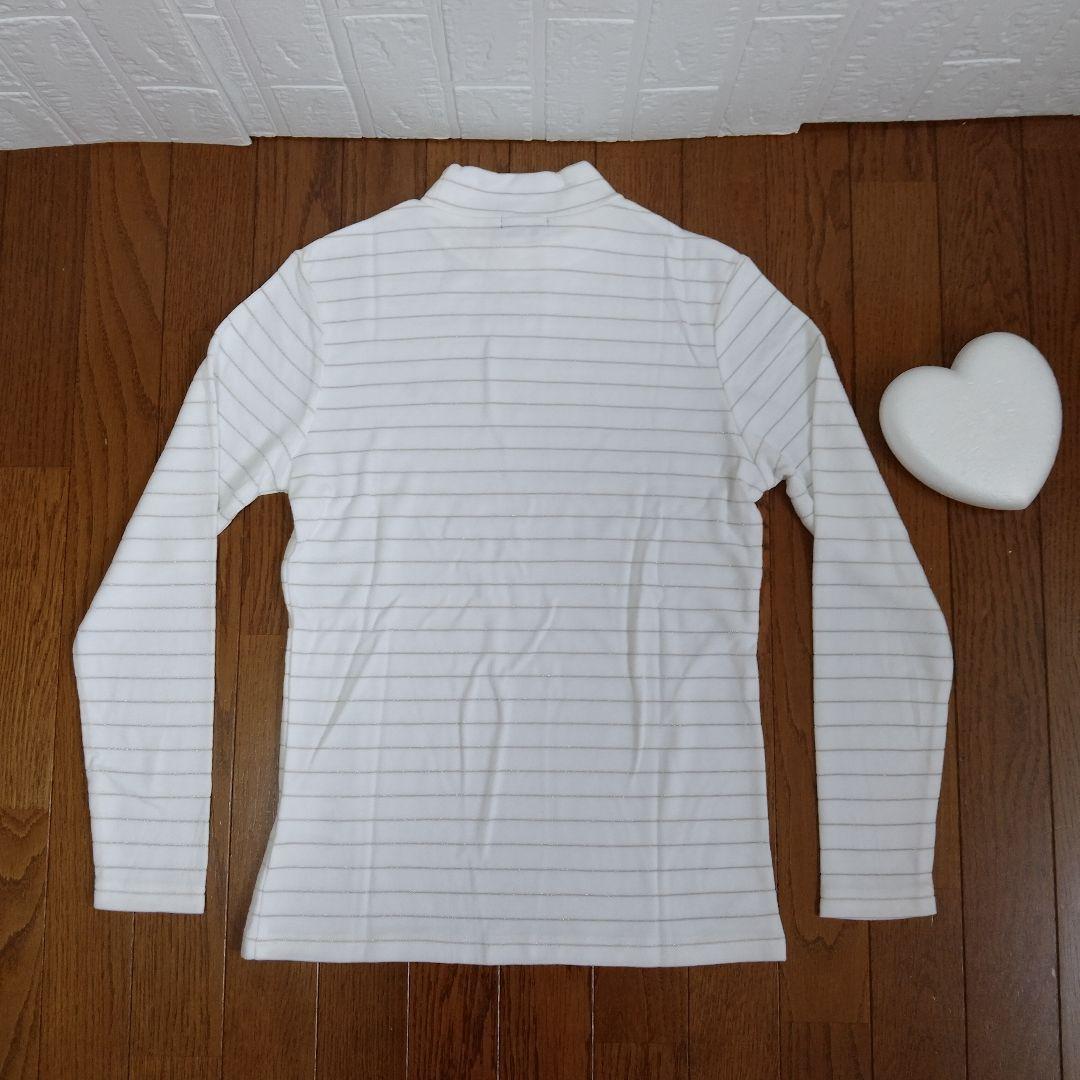 callaway 長袖ハイネックシャツ　レディースサイズ　L 白/銀ボーダー