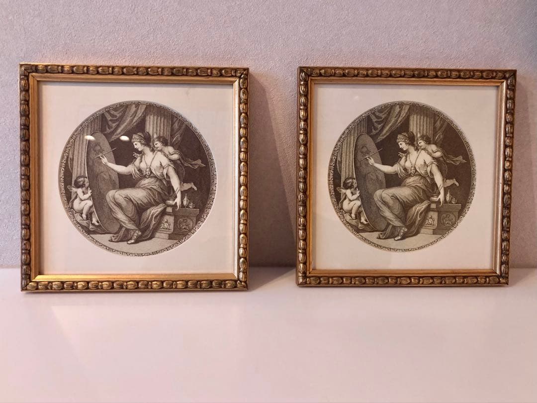 イタリア製・木製額装付きプリント画　新品未使用品　アンティーク仕上げ