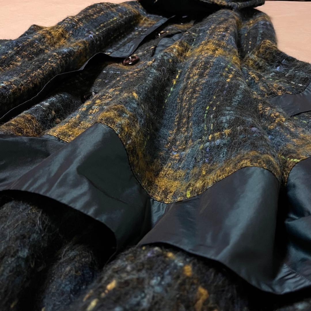 美品✨エイココンドウ　42 ウール　チェック　異素材　コート