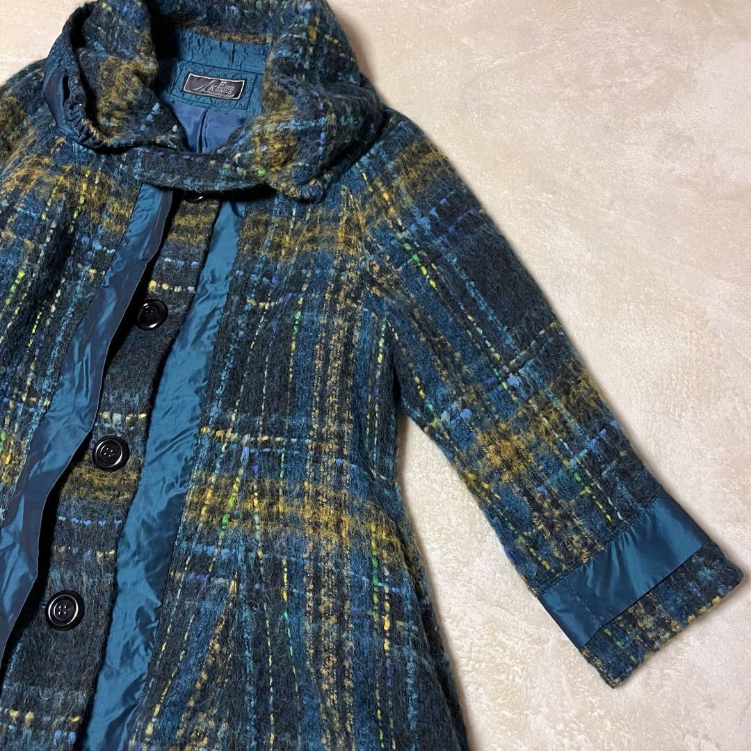 美品✨エイココンドウ　42 ウール　チェック　異素材　コート