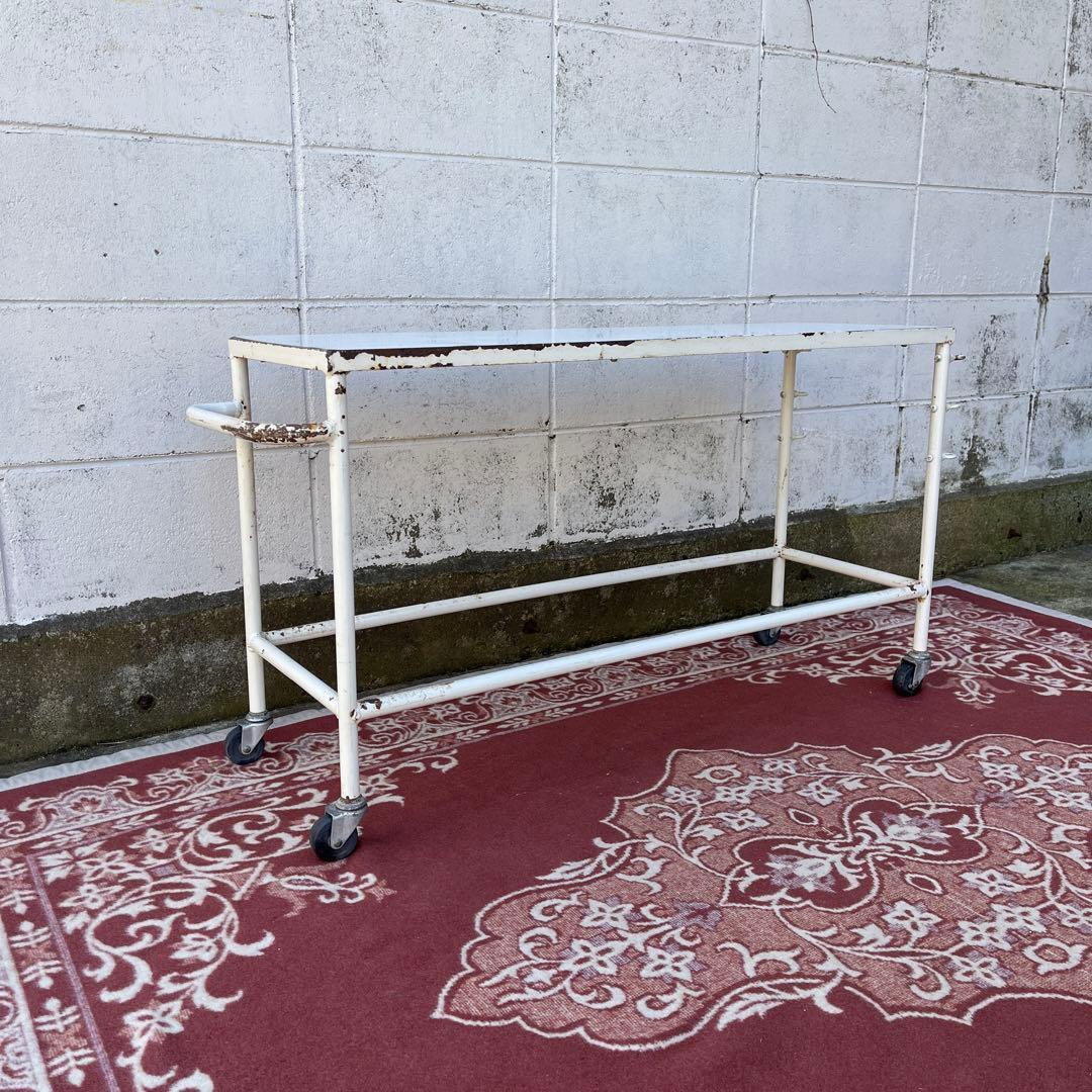 古道具ビンテージ◾️鉄アイアン シャビーな風合い キャスター付き 作業台 テーブル