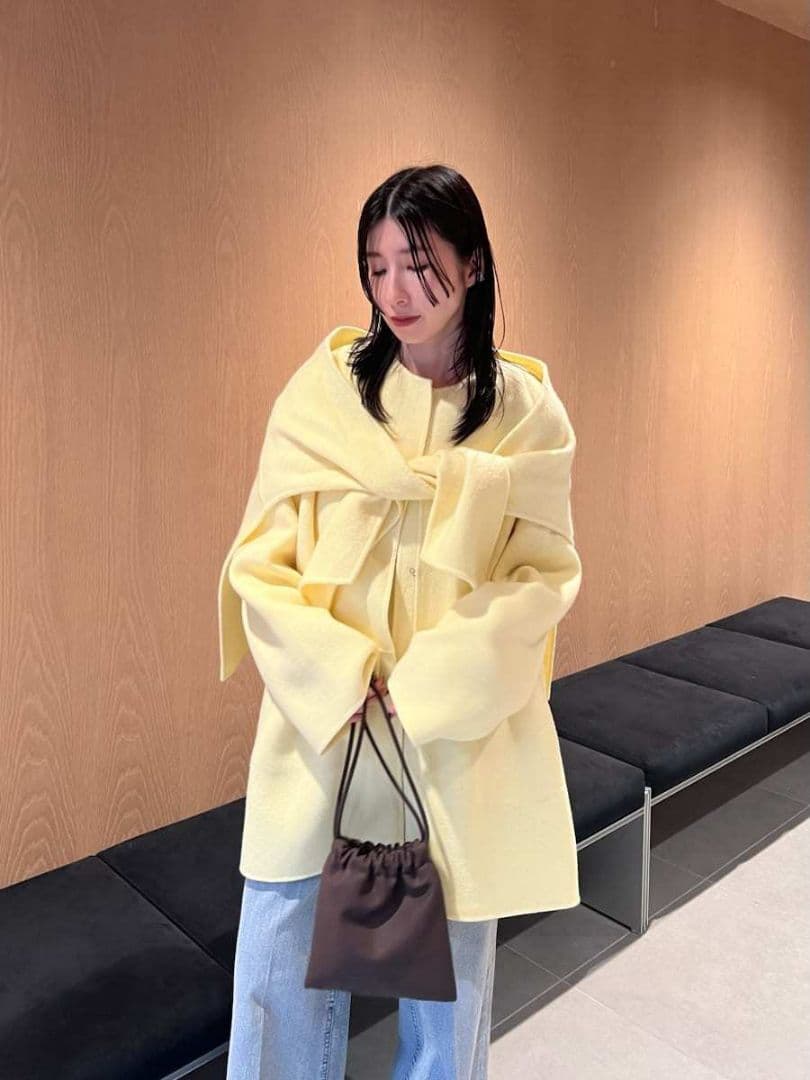 最終値下げ！FRAY I.D マフラー付ノーカラーリバーミドルコート