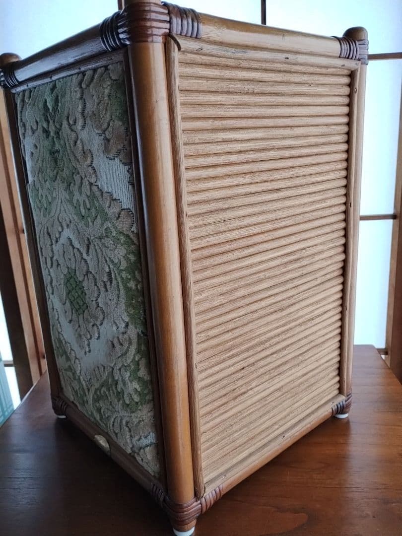 昭和レトロ ラタン ごみ箱 籐家具 バスケット 収納ケース 木製 ダストボックス