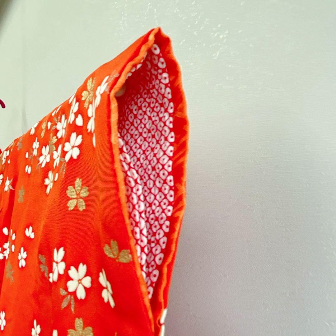 フルセット七五三　7歳女の子　着物＆帯＆簡単半衿＆小物　オレンジ地　比翼　祇園祭