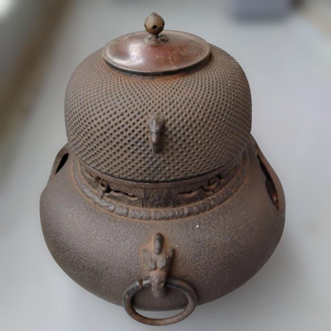 鉄製 朝鮮茶釜 蓋付き 風炉電熱器　敷板セット