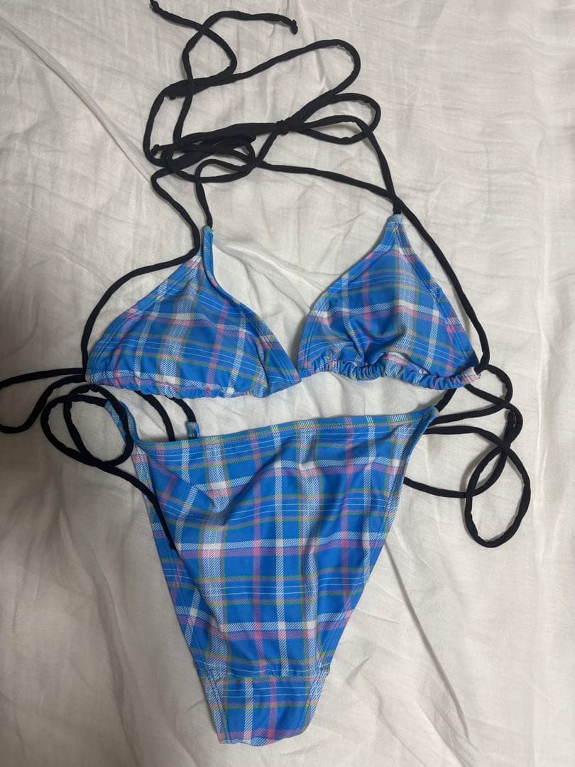 水着・ラッシュガード Piscess Plaid Check Triangle Bikini_Blue