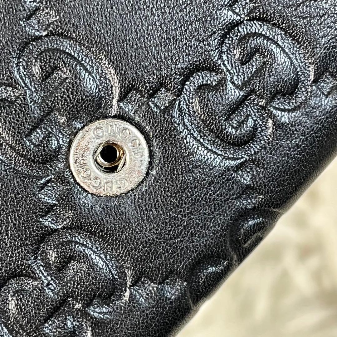 美品　GUCCI カードケース　シマ　レザー　GG柄　ブラック　箱付き
