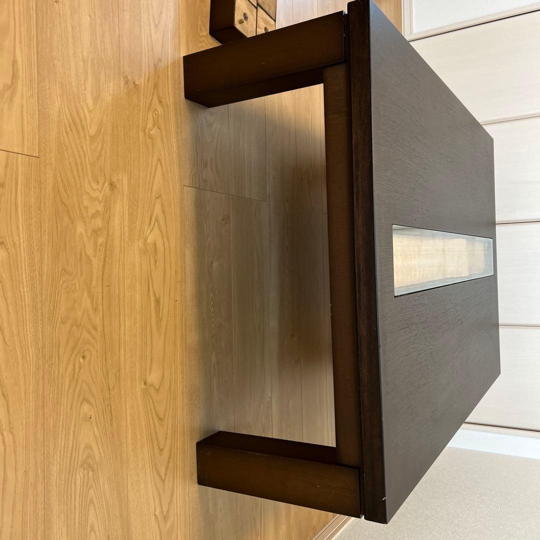 木製こたつ ダークブラウン 中央ガラススリット付き