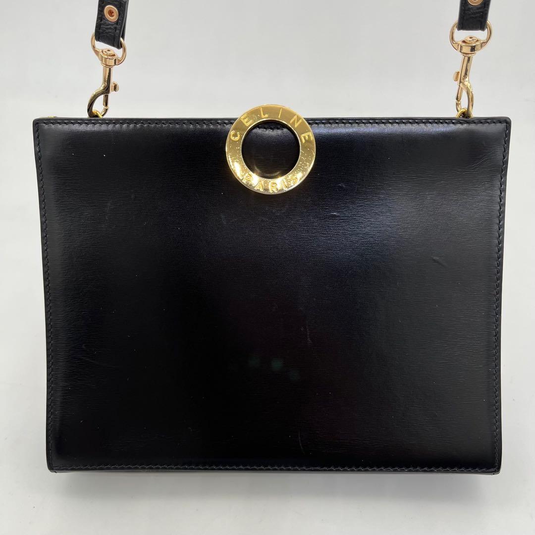 CELINE ショルダーバッグ 斜めがけ サークルロゴ 黒 レザー 保存袋付き