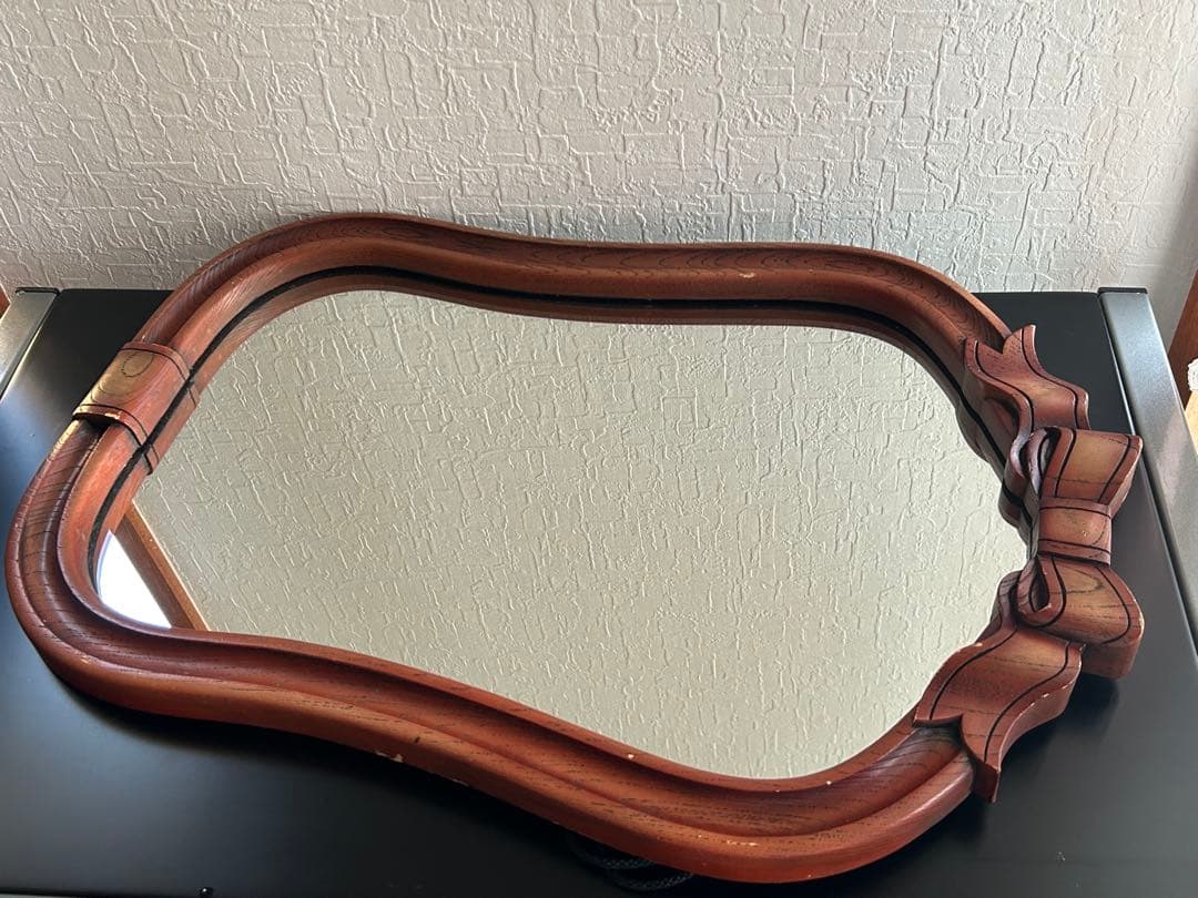アンティーク　ニッカ　壁掛け鏡　リボン　ウォールミラー　昭和レトロ　ビンテージ