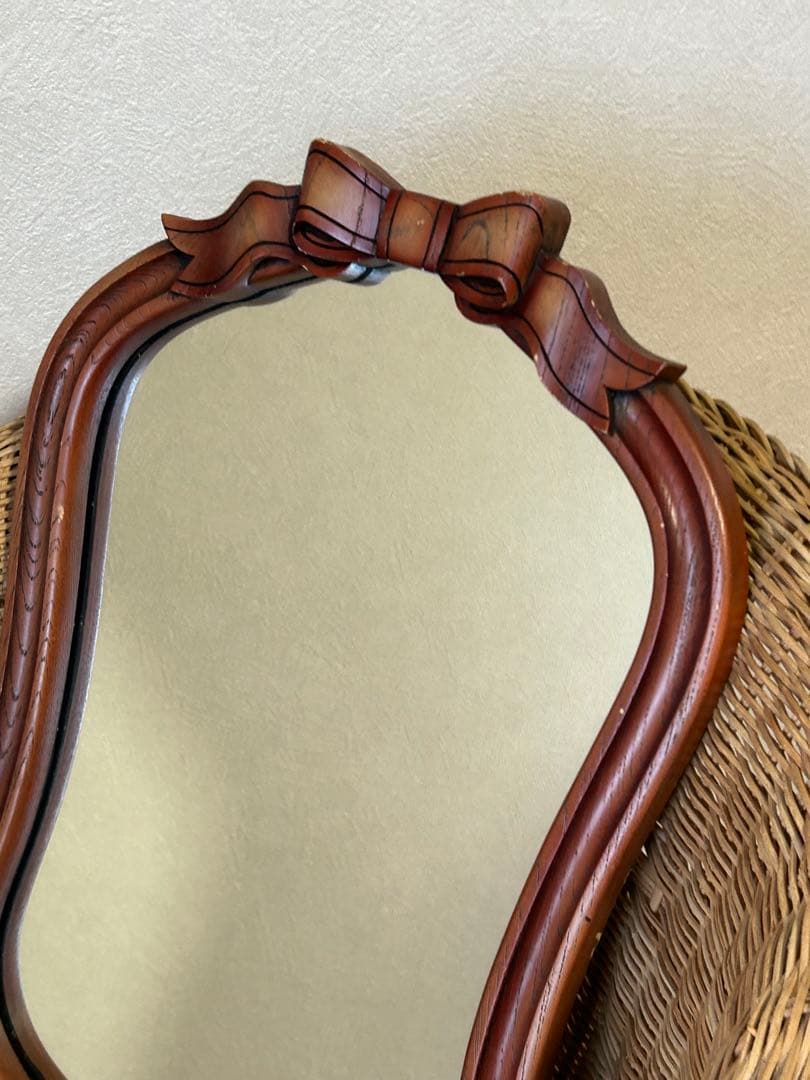 アンティーク　ニッカ　壁掛け鏡　リボン　ウォールミラー　昭和レトロ　ビンテージ
