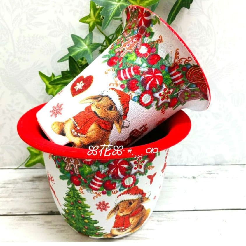 ❤︎sale❤︎デコパージュꔛ‬ꕤ リメイク鉢♡うさぎ♡ガーデン♡インテリア雑貨