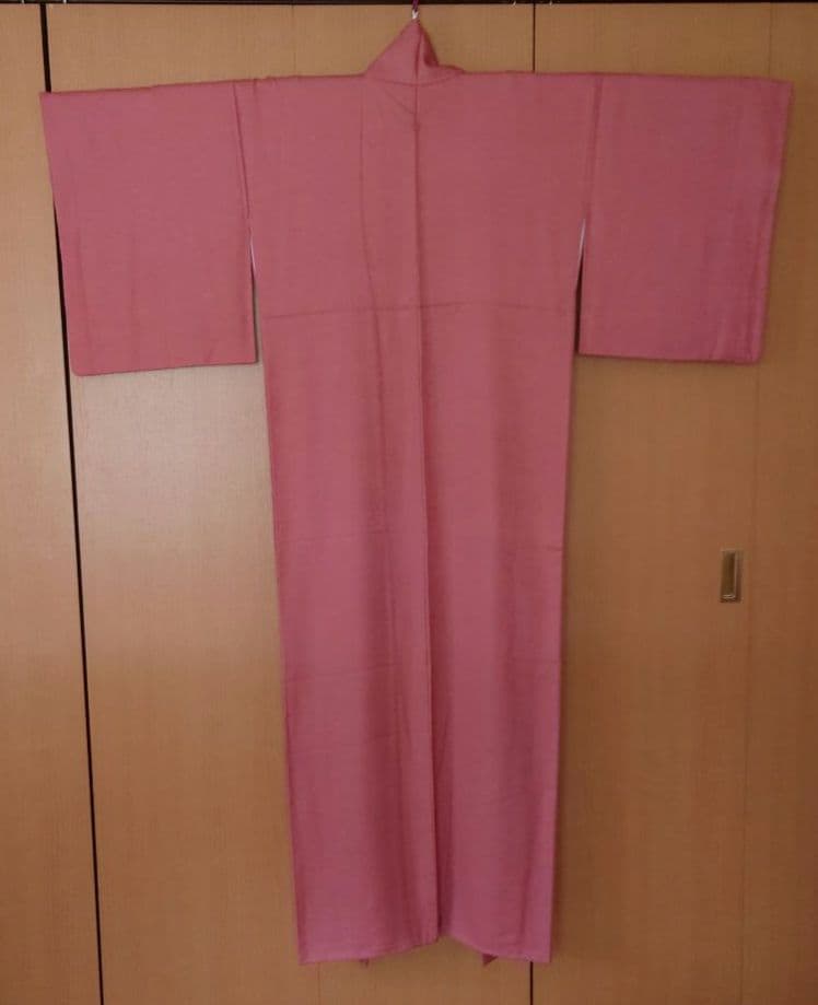 【美品】色無地フルセット　一つ紋　草花地紋　乾鮭色　正絹　袷　唐織六通袋帯