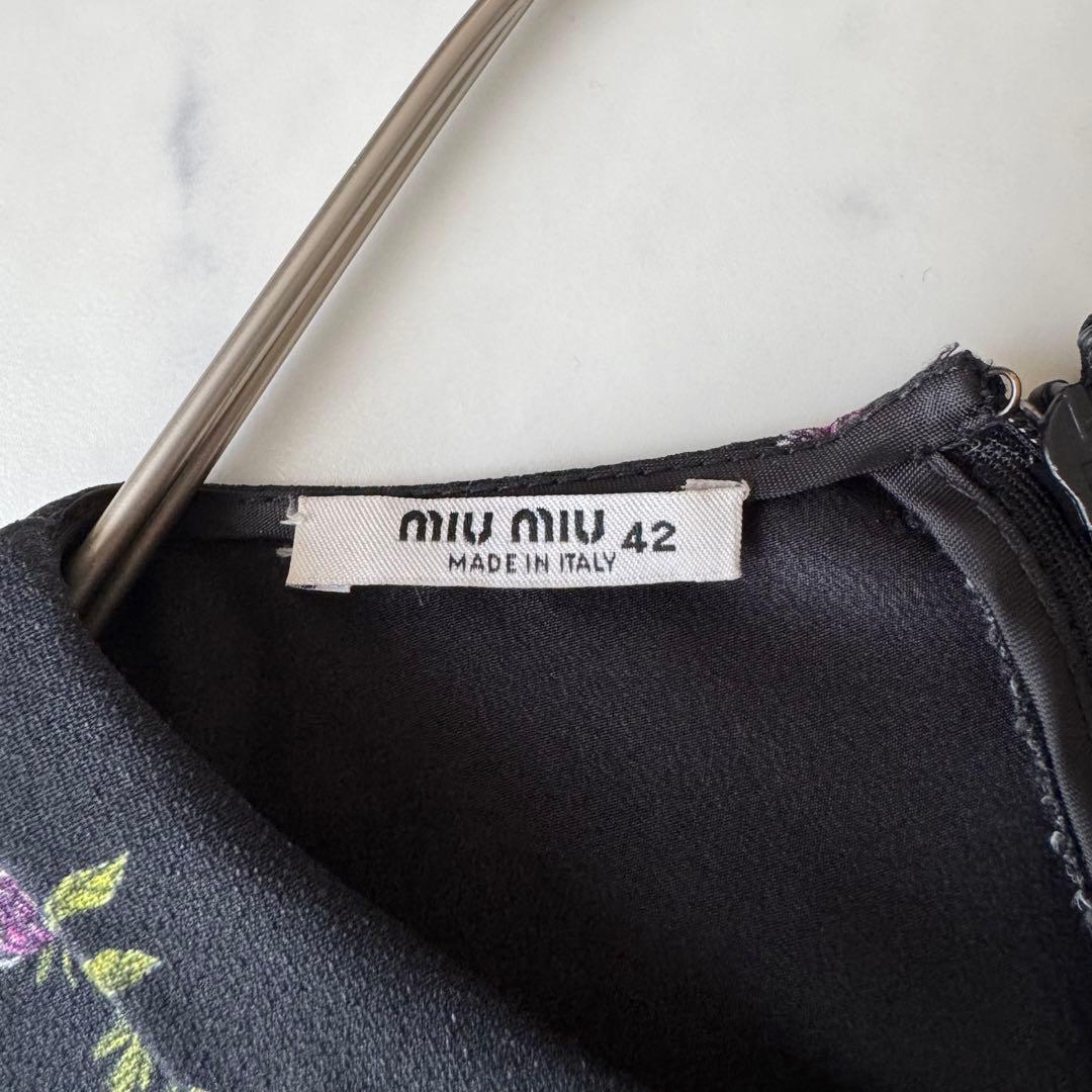 ミュウミュウ 小花柄 ワンピース フレア パフスリーブ ギャザー 襟付き 42