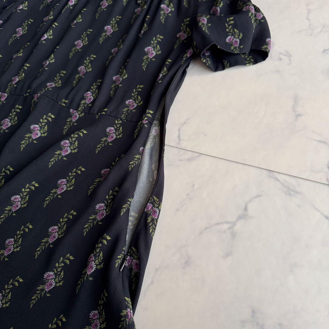 ミュウミュウ 小花柄 ワンピース フレア パフスリーブ ギャザー 襟付き 42