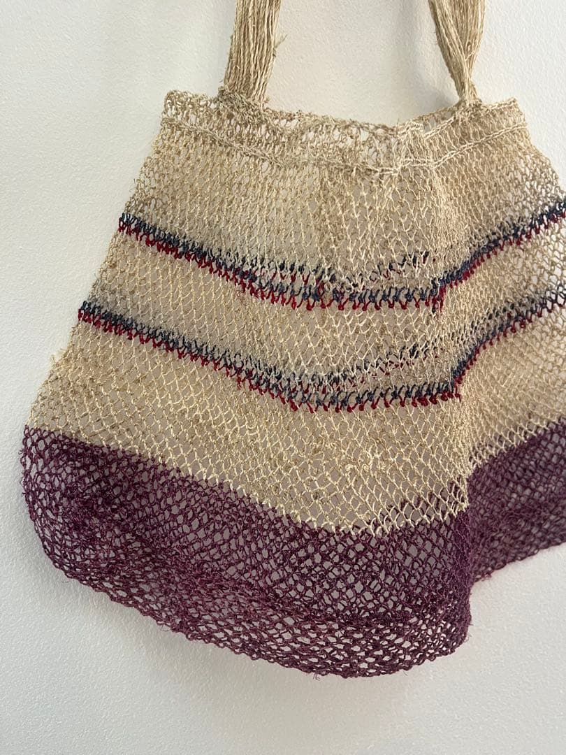 ラオス　少数民族　手紡ぎ葛繊維　メッシュバッグ 葛バッグ