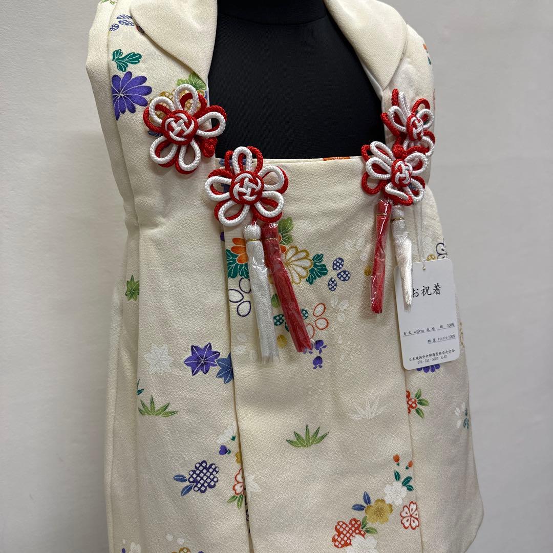 新品 正絹 被布 単品 友禅 手描 薄クリーム地 七五三 被布コート