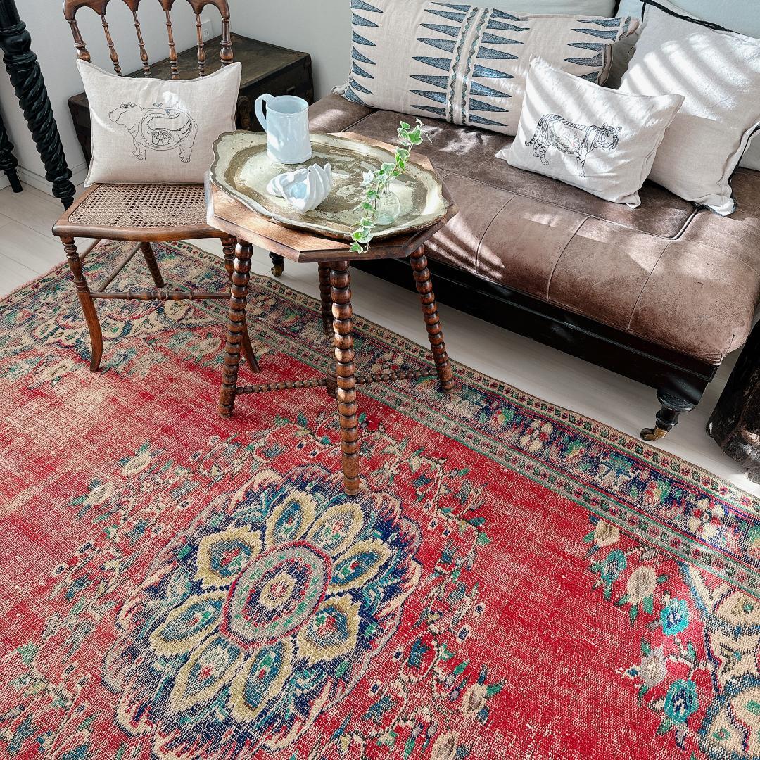 トルコ ヴィンテージラグ A89 超大判 レア レッド ターコイズ ネイビー