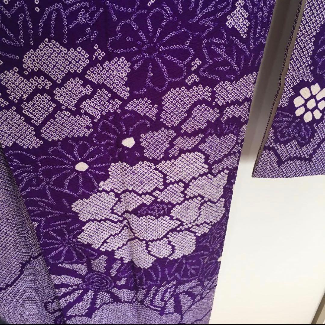 着物 総絞り振袖 花柄古典柄 紫 成人式