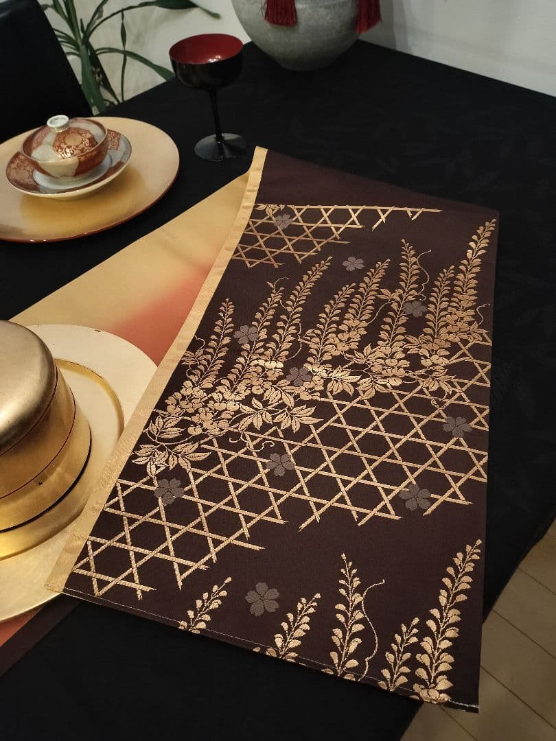 A928★逸品‼️ ひな祭り‼️正絹テーブルランナー2m14cm