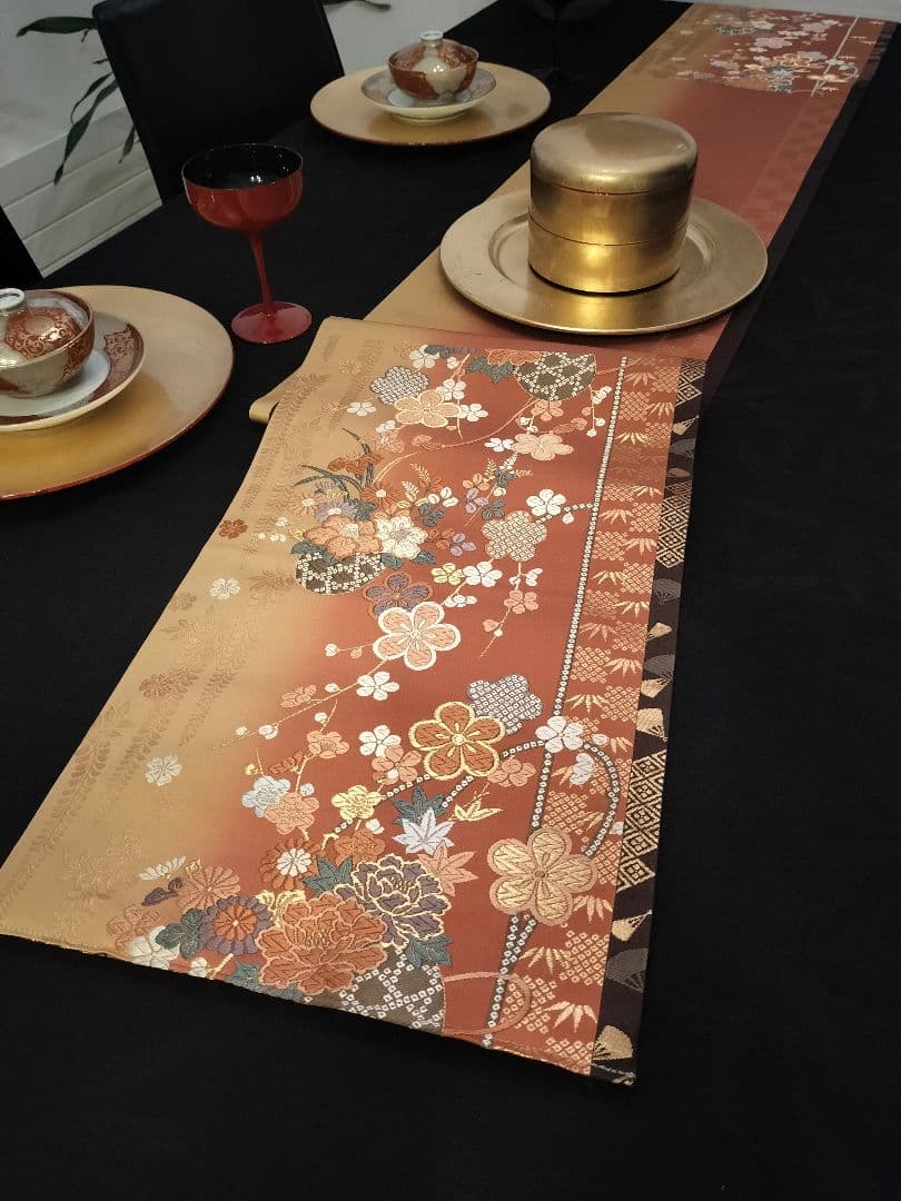 A928★逸品‼️ ひな祭り‼️正絹テーブルランナー2m14cm