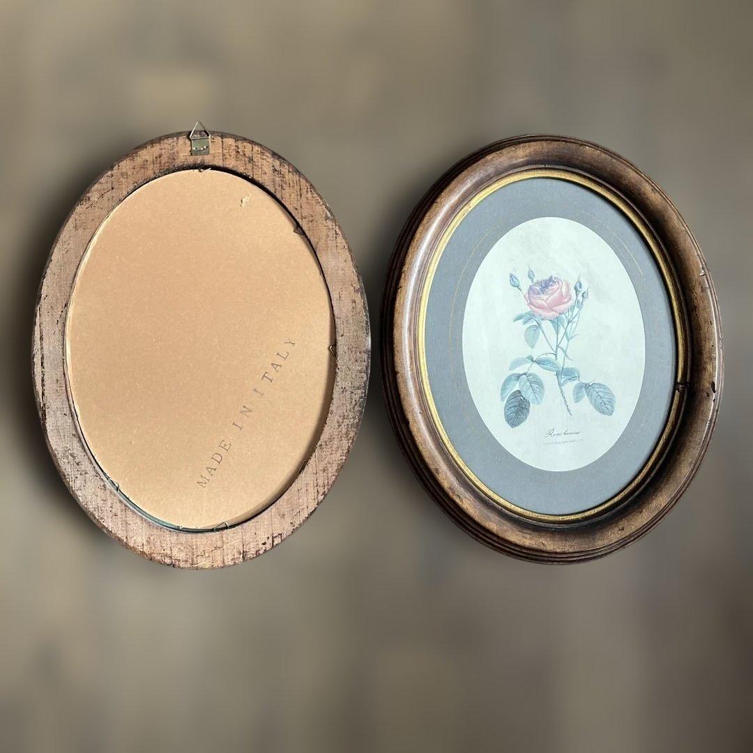 アンティーク　イタリー製　花の絵　古木　フレーム　壁掛け