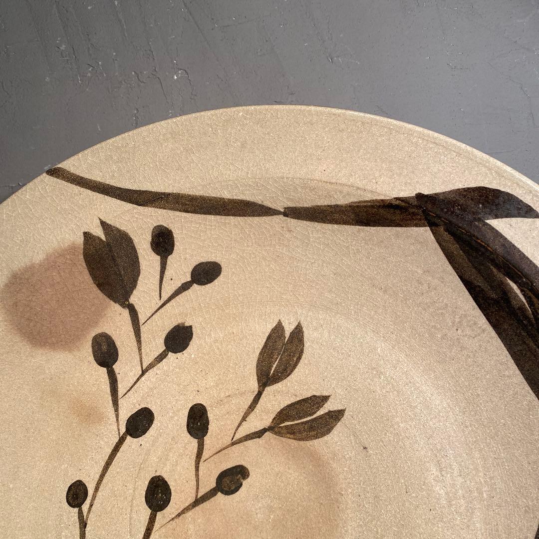 波多野洋荘 鉄絵草花大平鉢 46cm大皿 骨董品 飾り皿 美術品 インテリア