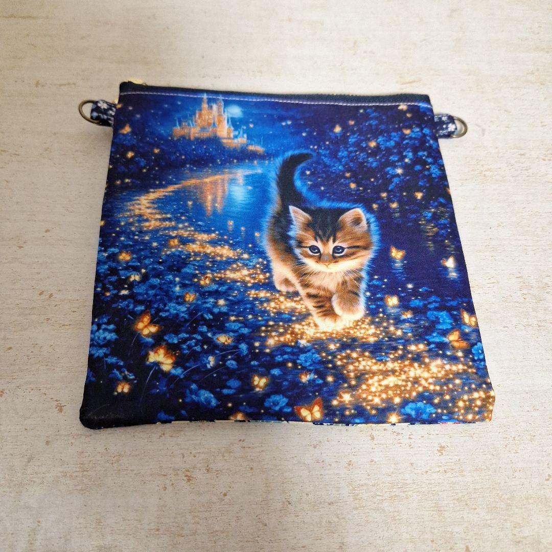 ねこパネル生地　ハンドメイド　ミニバック　ポーチ