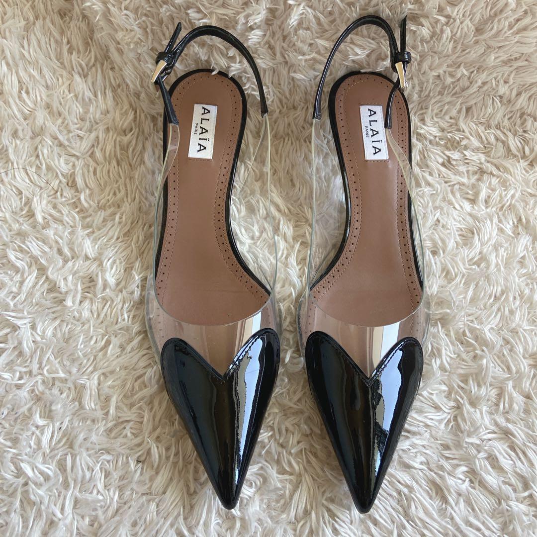 アライア　ハートクリアパンプス　ミュールサンダル　ローヒール　黒　37