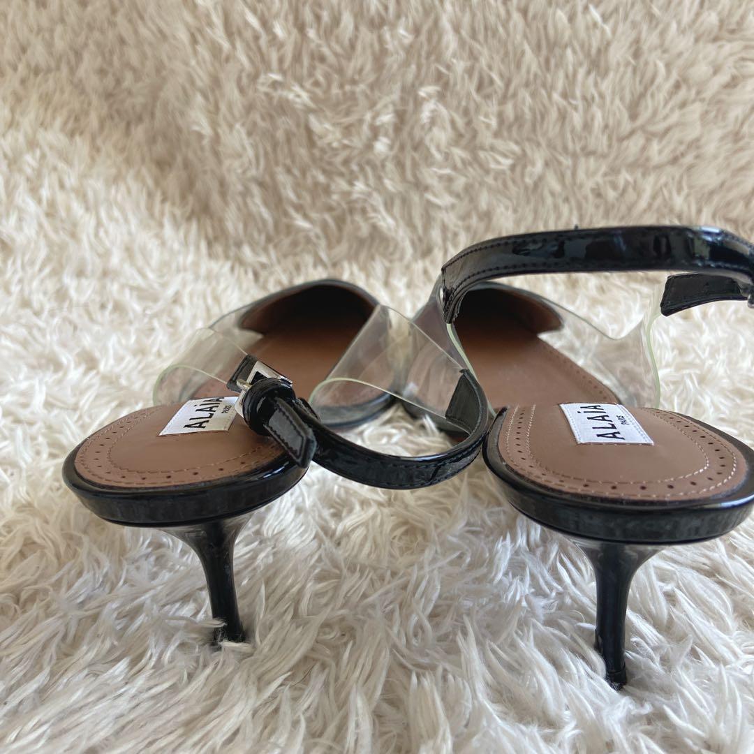 アライア　ハートクリアパンプス　ミュールサンダル　ローヒール　黒　37