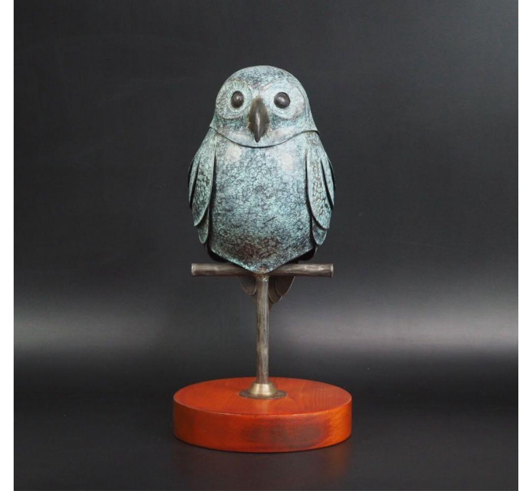 misafafa　送料無料　鍛金作家　嵯峨卓作　フクロウ　高36ｃｍ